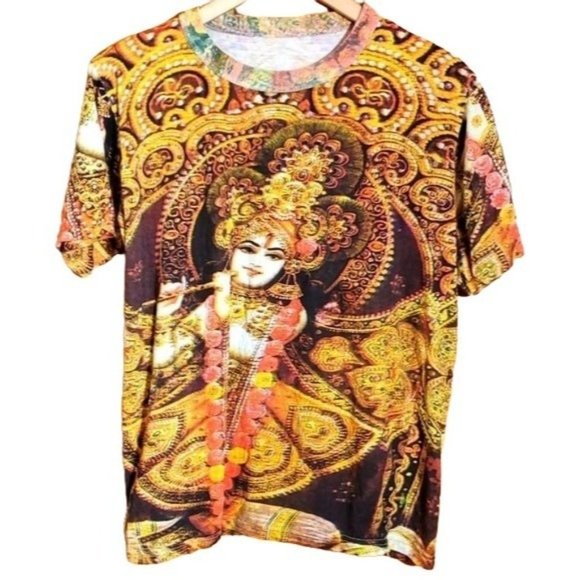 None Tops - KRISHNA ORANGE & YELLOW SHORT-SLEEVED SHIRT